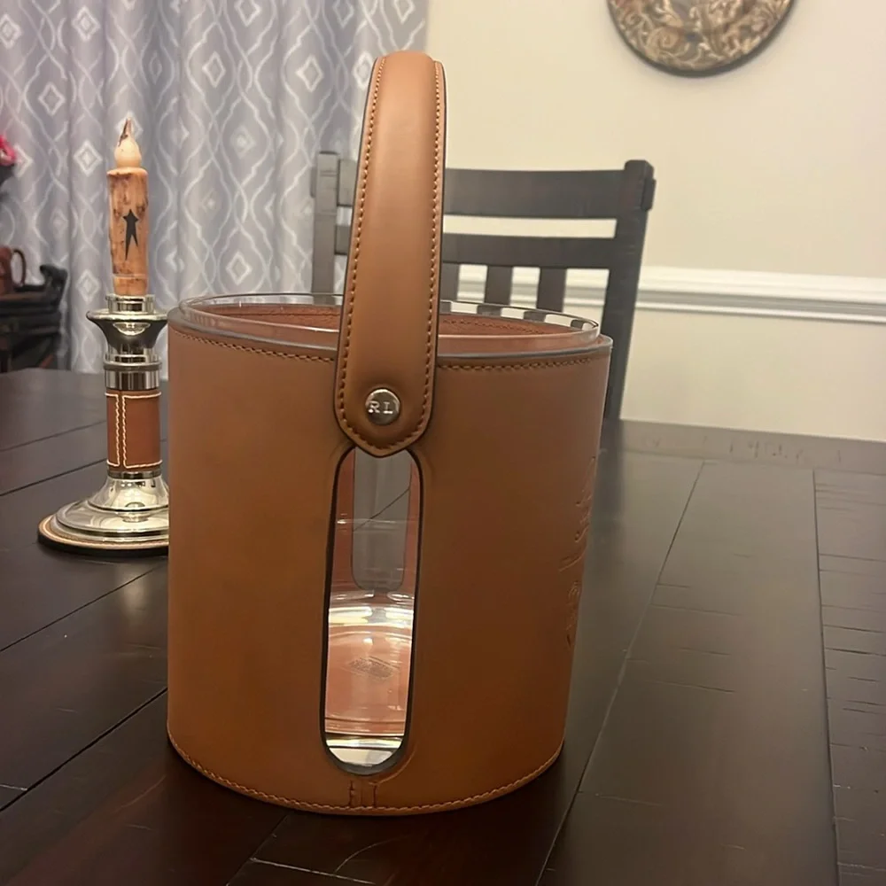 Ralph Lauren Cantwell Saddle Leather Ice Bucket new